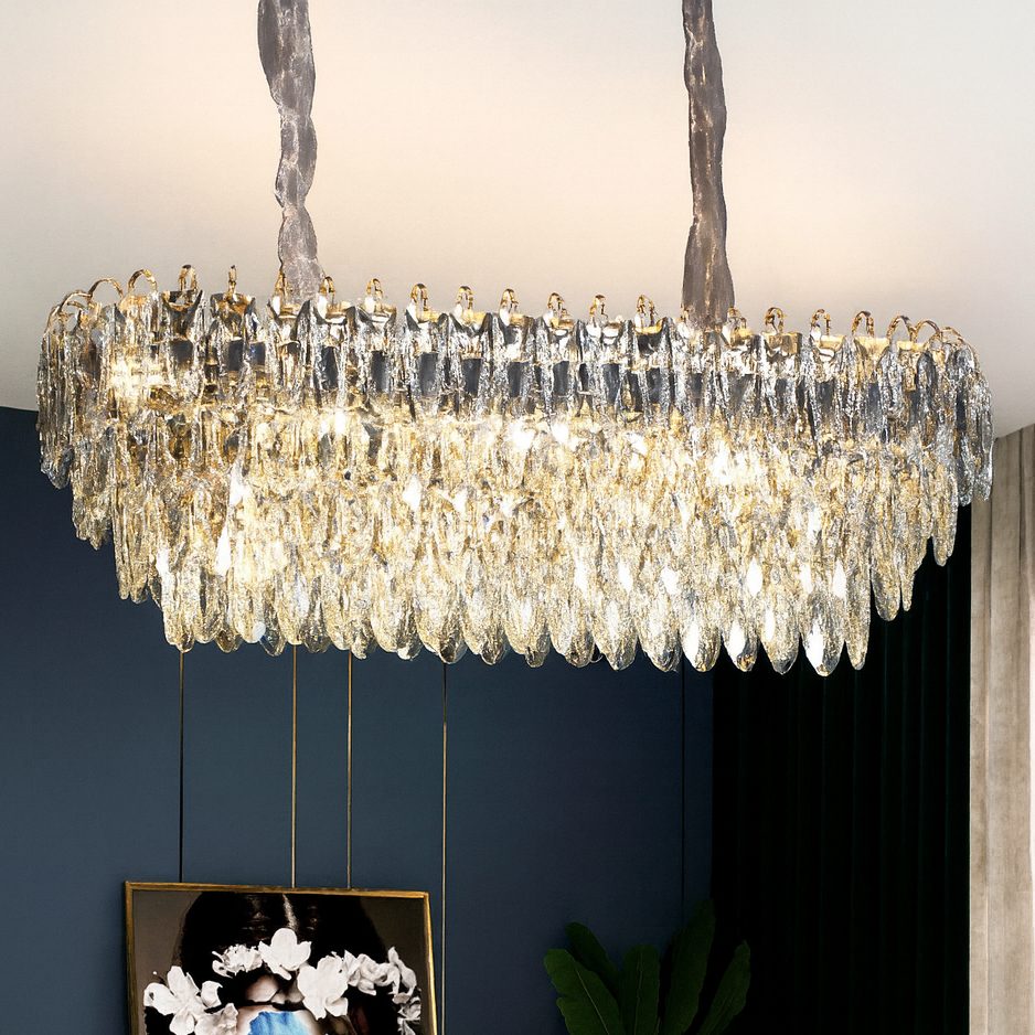 Đèn thả pha lê nghệ thuật mã N4-51828/L1000 – giọt nước pha lê xếp lớp, không gian đẳng cấp