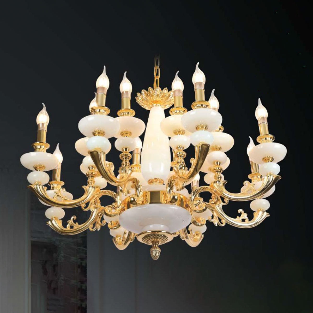 Đèn chùm đồng đá Luxury CĐ-3280/16 – Vẻ đẹp thanh tao mang linh hồn cổ điển