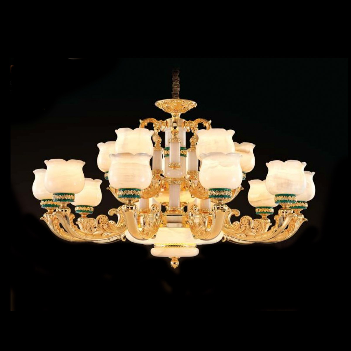 Đèn chùm đồng đá Luxury CĐ-8062/10+5 – Biểu tượng của thanh lịch và thịnh vượng