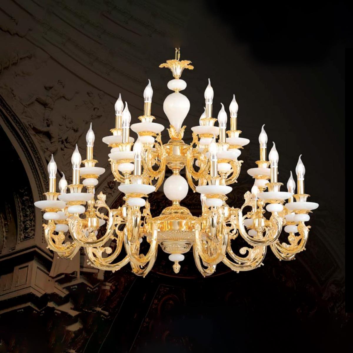 Đèn chùm đồng đá Luxury CĐ-8085/24 – Vẻ đẹp lộng lẫy tôn vinh không gian đẳng cấp