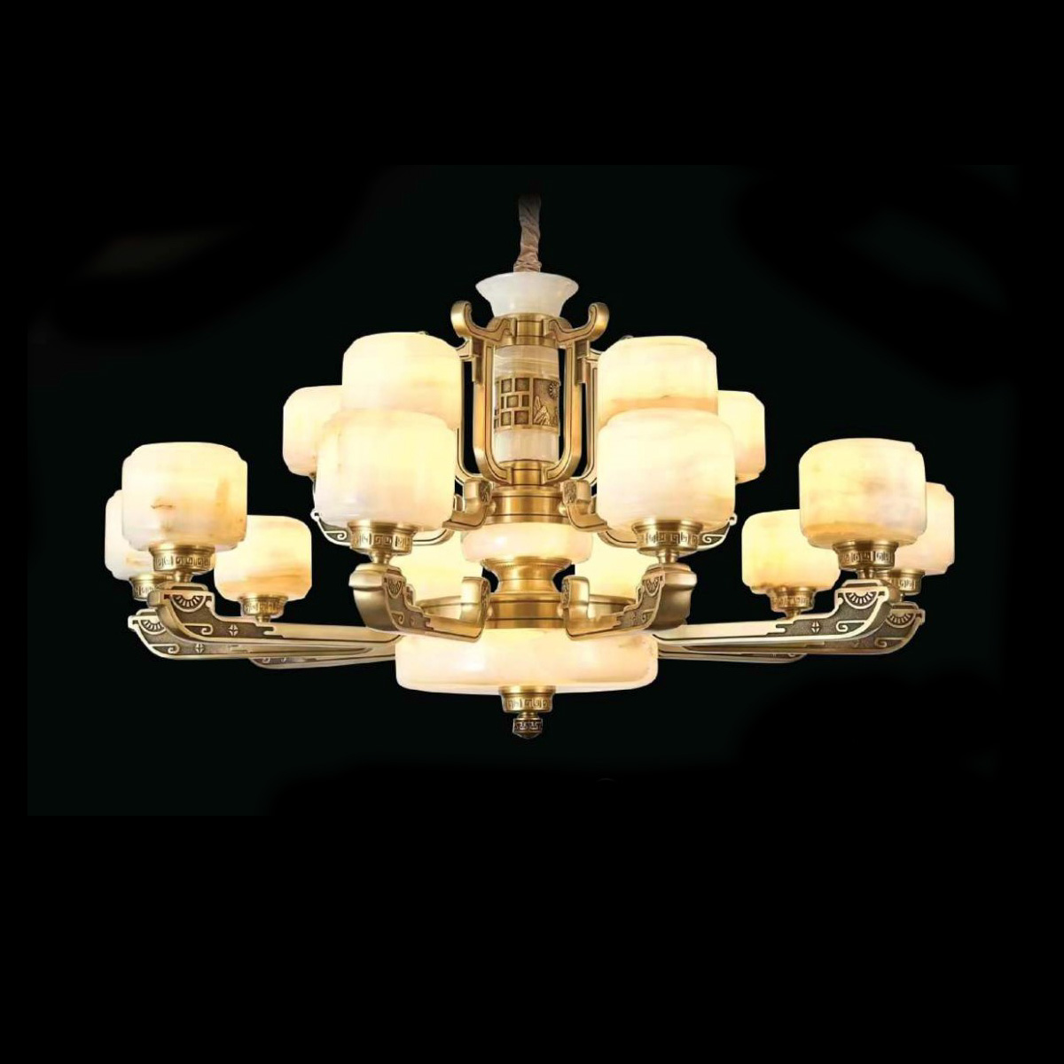Đèn chùm đồng đá Luxury CĐ-8805/15 – Sự kết hợp hoàn hảo giữa quyền lực và tinh tế