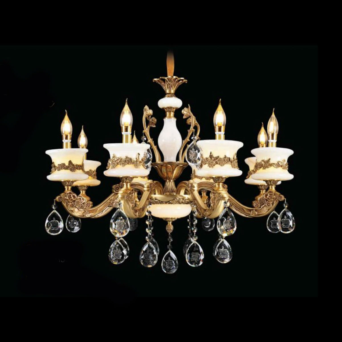 Đèn chùm đồng đá Luxury CNĐ-8068/8 – Thanh lịch trong từng đường cong thủ công